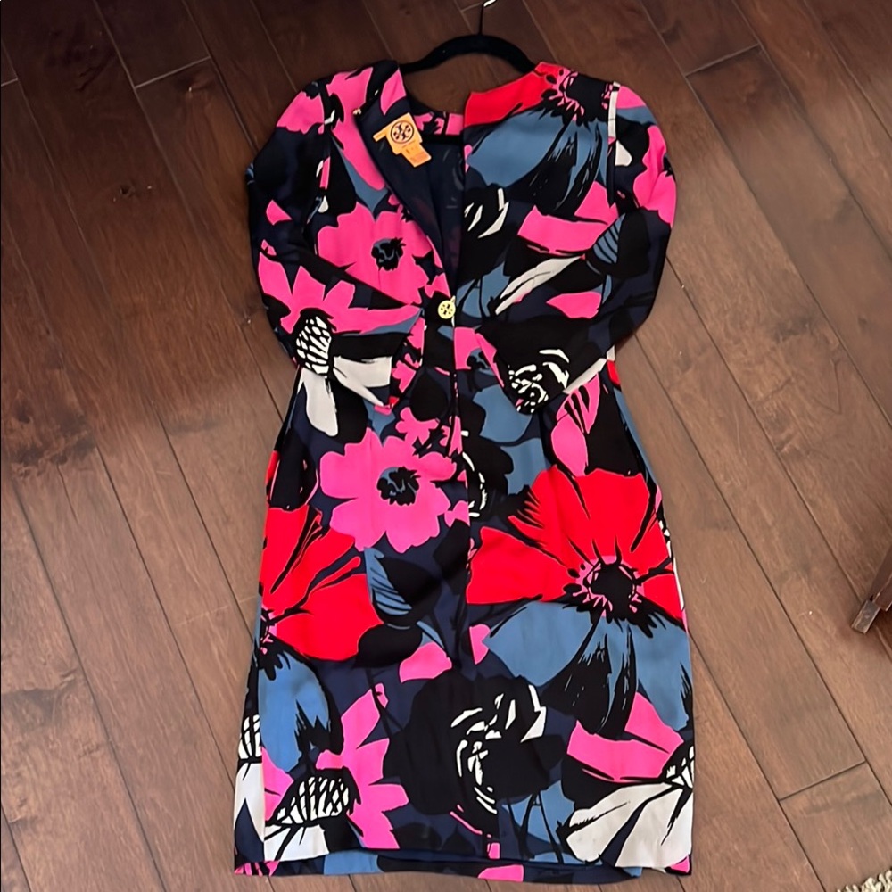 Tory Burch Size 4 Vintage Floral Print Dress - Pink and Black